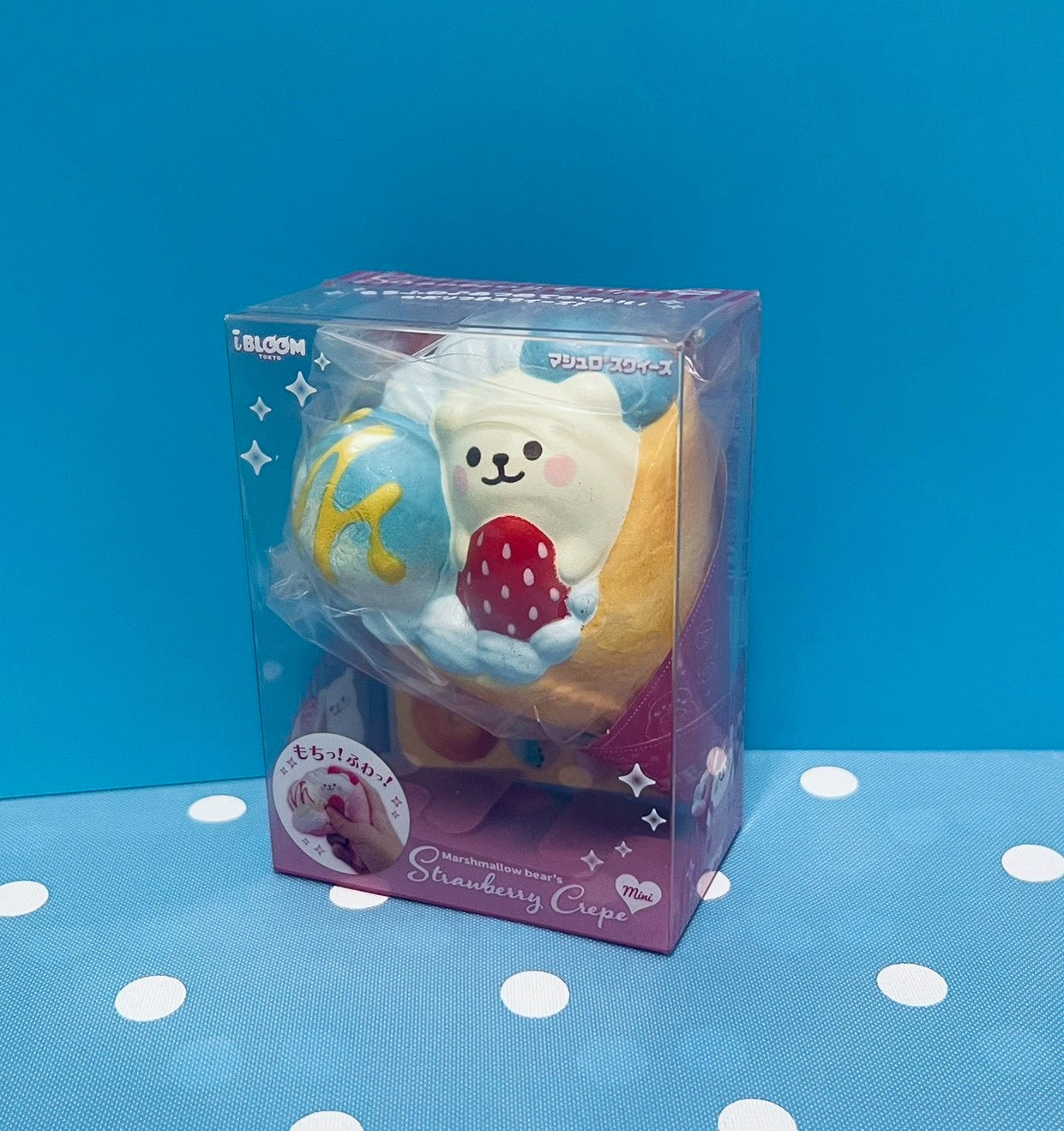 i-BLOOM Marshmallow Bear's Strawberry Crepe Mini Squishy｜Scented Slow Rising Toy