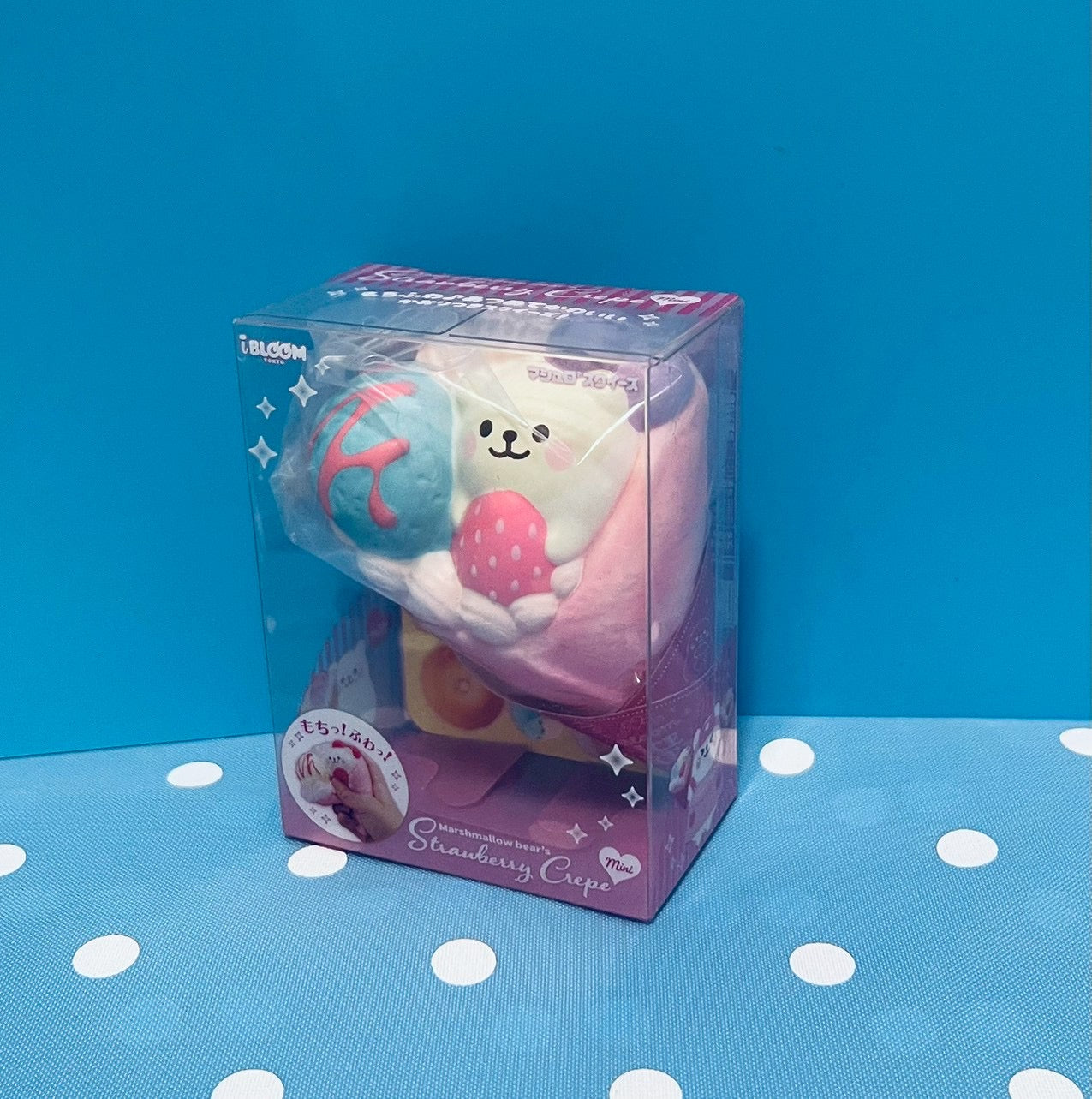 i-BLOOM Marshmallow Bear's Strawberry Crepe Mini Squishy｜Scented Slow Rising Toy