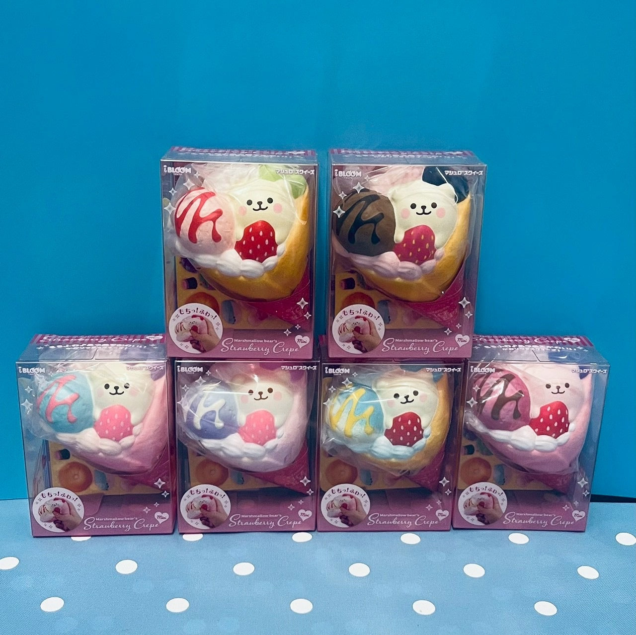 i-BLOOM Marshmallow Bear's Strawberry Crepe Mini Squishy｜Scented Slow Rising Toy