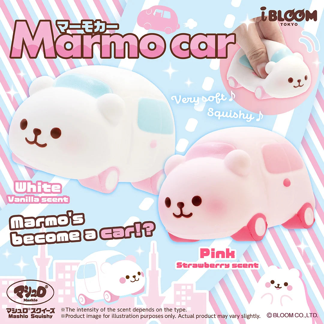 i-BLOOM Marmo Car Squishy Set of 2 – White & Pink Scented Bear Cars