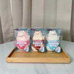 iBLOOM Marmo Sox squishy toys in original packaging, featuring Pink Sox, Chocolate Sox and Light Blue Sox