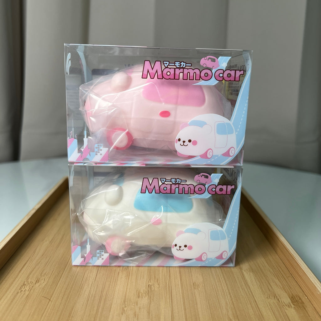 i-BLOOM Marmo Car two-pack white and pink bear car scented squishies, original box side view