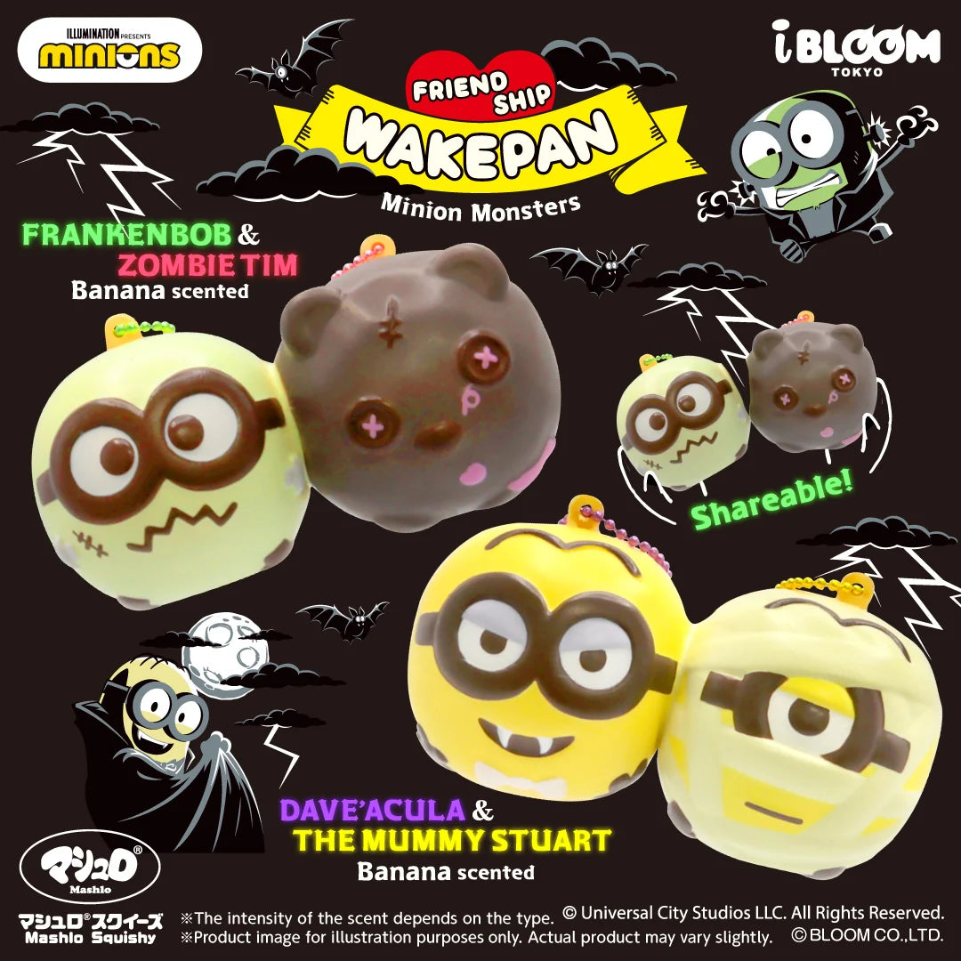 iBLOOM Minions Monsters Friend Ship Wakepan Squishy Japan Limited – FrankenBob Zombie Tim and Dave'acula Mummy Stuart