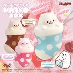 iBLOOM Marmo Sox squishy collection featuring cute marshmallow bear characters in colorful sock designs